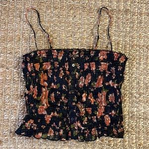 NWOT Free People One Smocked Floral Navy Tank Top XS